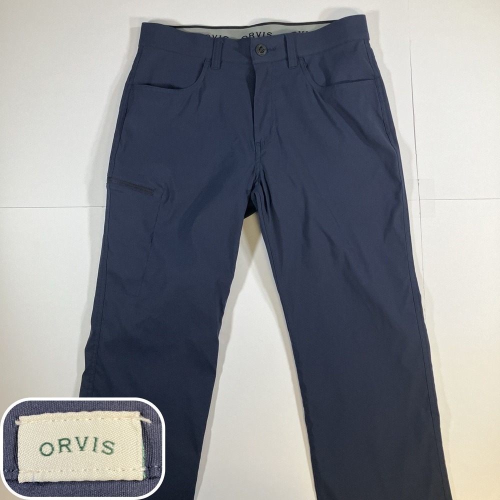 Orvis Pants Mens 32x29 Hemmed 27" Blue Tech Nylon Stretch Hiking Travel